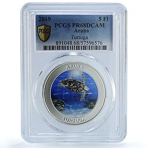 Aruba 5 florins Turtuga KM-66 Wildlife Fauna Turtle PR 68 PCGS silver coin 2019