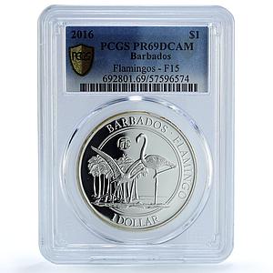 Barbados 1 dollar Flamingo F15 Mark KM-81 Fauna Bird PR 69 PCGS silver coin 2016