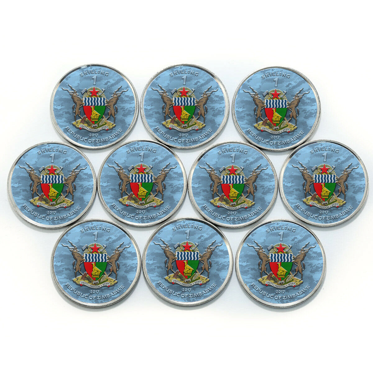 Zimbabwe 1 shilling set of 10 coins Aviation History Aircraft 2017