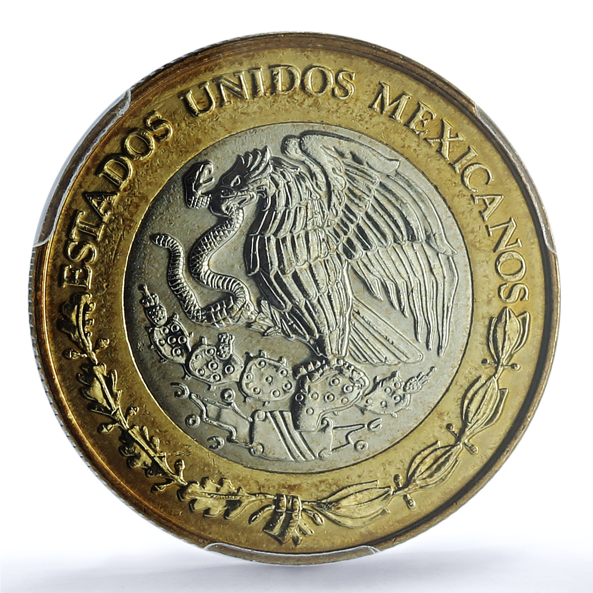 Mexico 10 pesos Aztec Rev. KM-616 Schon-180a MS 63 PCGS bimetal coin 1998