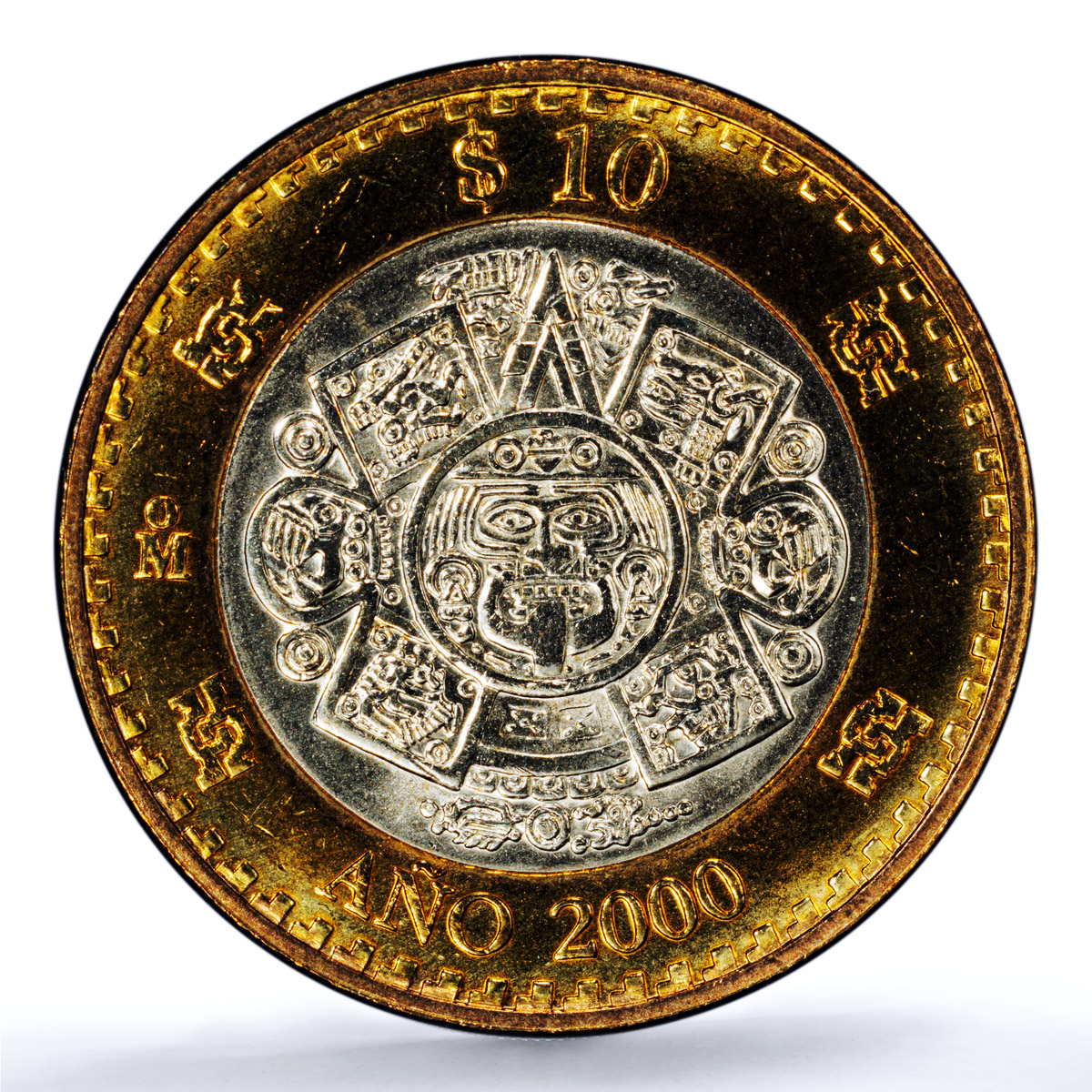 Mexico 10 pesos Millennium Aztec Rev. KM-636 MS 67 PCGS bimetal coin 2000