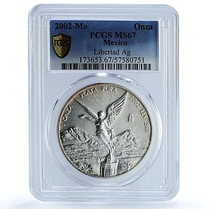 Mexico 1 onza Libertad Angel of Independence KM-639 MS 67 PCGS silver coin 2002