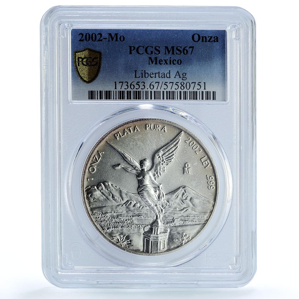 Mexico 1 onza Libertad Angel of Independence KM-639 MS 67 PCGS silver coin 2002
