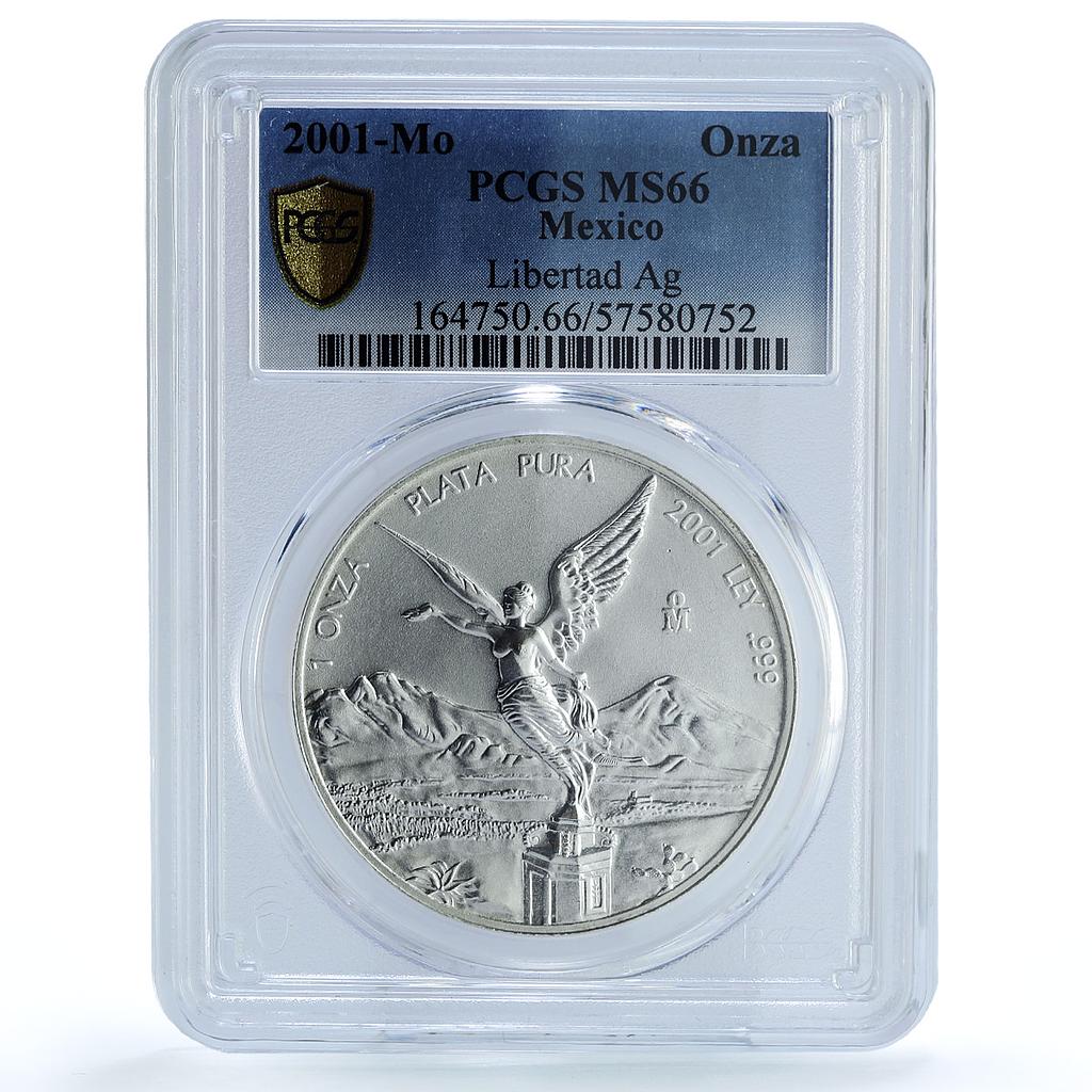 Mexico 1 onza Libertad Angel of Independence KM-639 MS 66 PCGS silver coin 2001
