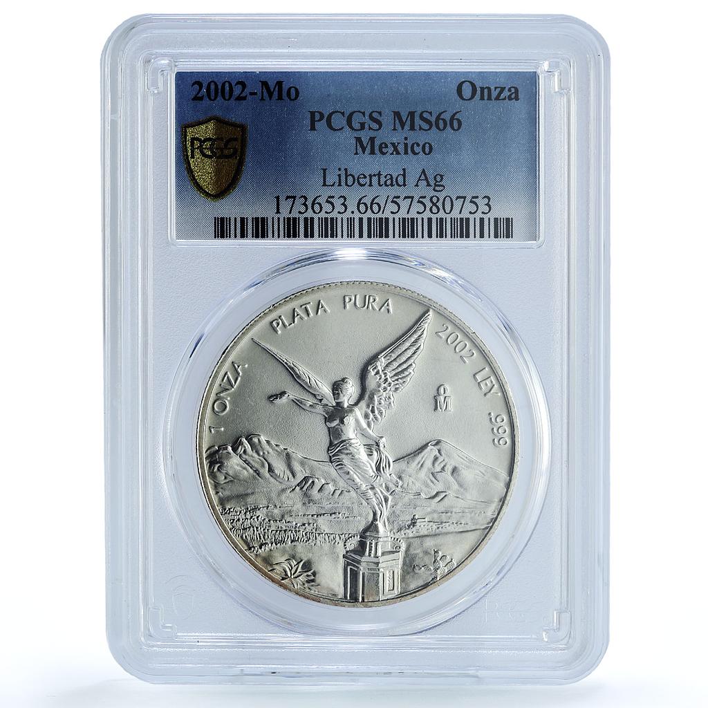 Mexico 1 onza Libertad Angel of Independence KM-639 MS 66 PCGS silver coin 2002