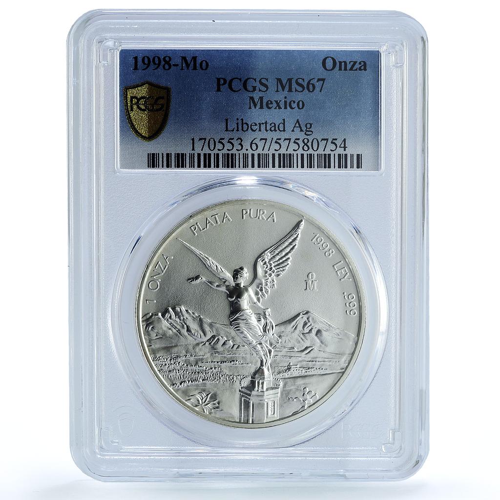 Mexico 1 onza Libertad Angel of Independence KM-613 MS 67 PCGS silver coin 1998