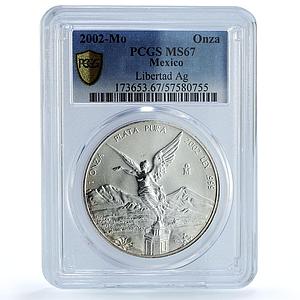 Mexico 1 onza Libertad Angel of Independence KM-639 MS 67 PCGS silver coin 2002
