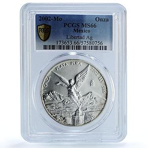Mexico 1 onza Libertad Angel of Independence KM-639 MS 66 PCGS silver coin 2002