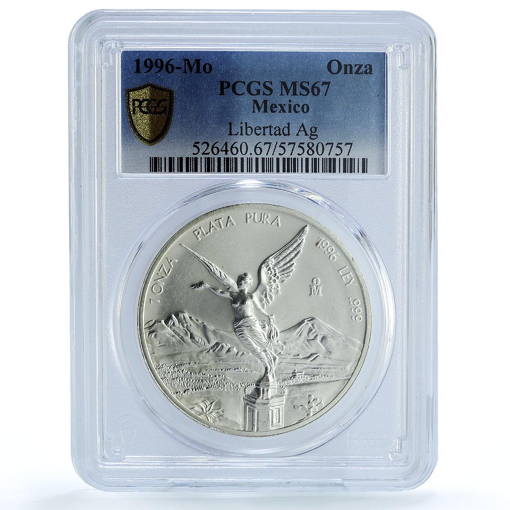 Mexico 1 onza Libertad Angel of Independence KM-613 MS 67 PCGS silver coin 1996