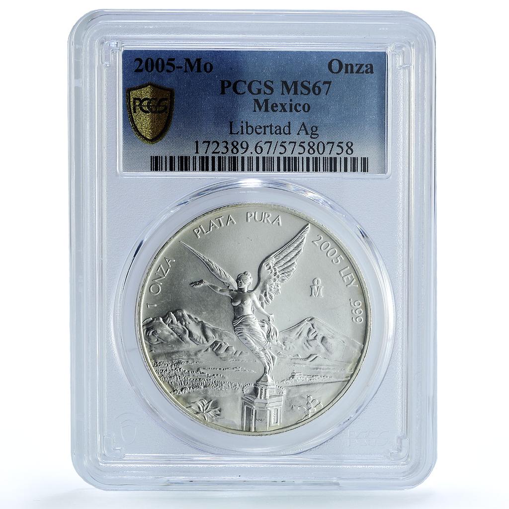 Mexico 1 onza Libertad Angel of Independence KM-639 MS 67 PCGS silver coin 2005