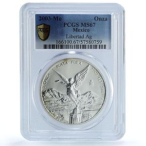 Mexico 1 onza Libertad Angel of Independence KM-639 MS 67 PCGS silver coin 2003