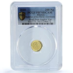 Bhutan 200 ngultrum Buddha Cambodia Angkor Wat KM-208 PR 70 PCGS gold coin 2010