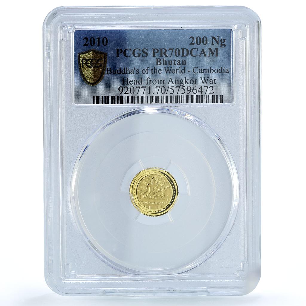 Bhutan 200 ngultrum Buddha Cambodia Angkor Wat KM-208 PR 70 PCGS gold coin 2010