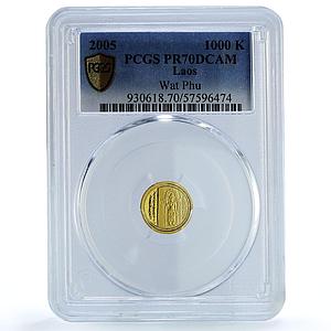 Laos 1000 kip Wat Phu KM-136 History Religion PR 70 PCGS gold coin 2005