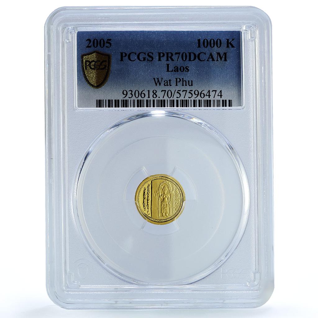 Laos 1000 kip Wat Phu KM-136 History Religion PR 70 PCGS gold coin 2005