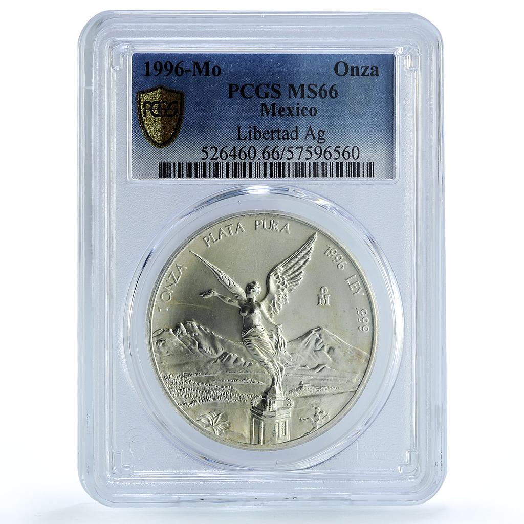Mexico 1 onza Libertad Angel of Independence KM-613 MS 66 PCGS silver coin 1996