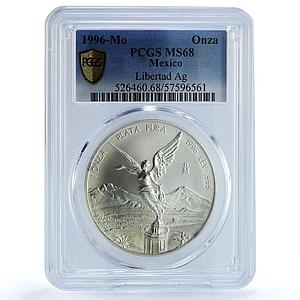 Mexico 1 onza Libertad Angel of Independence KM-613 MS 68 PCGS silver coin 1996