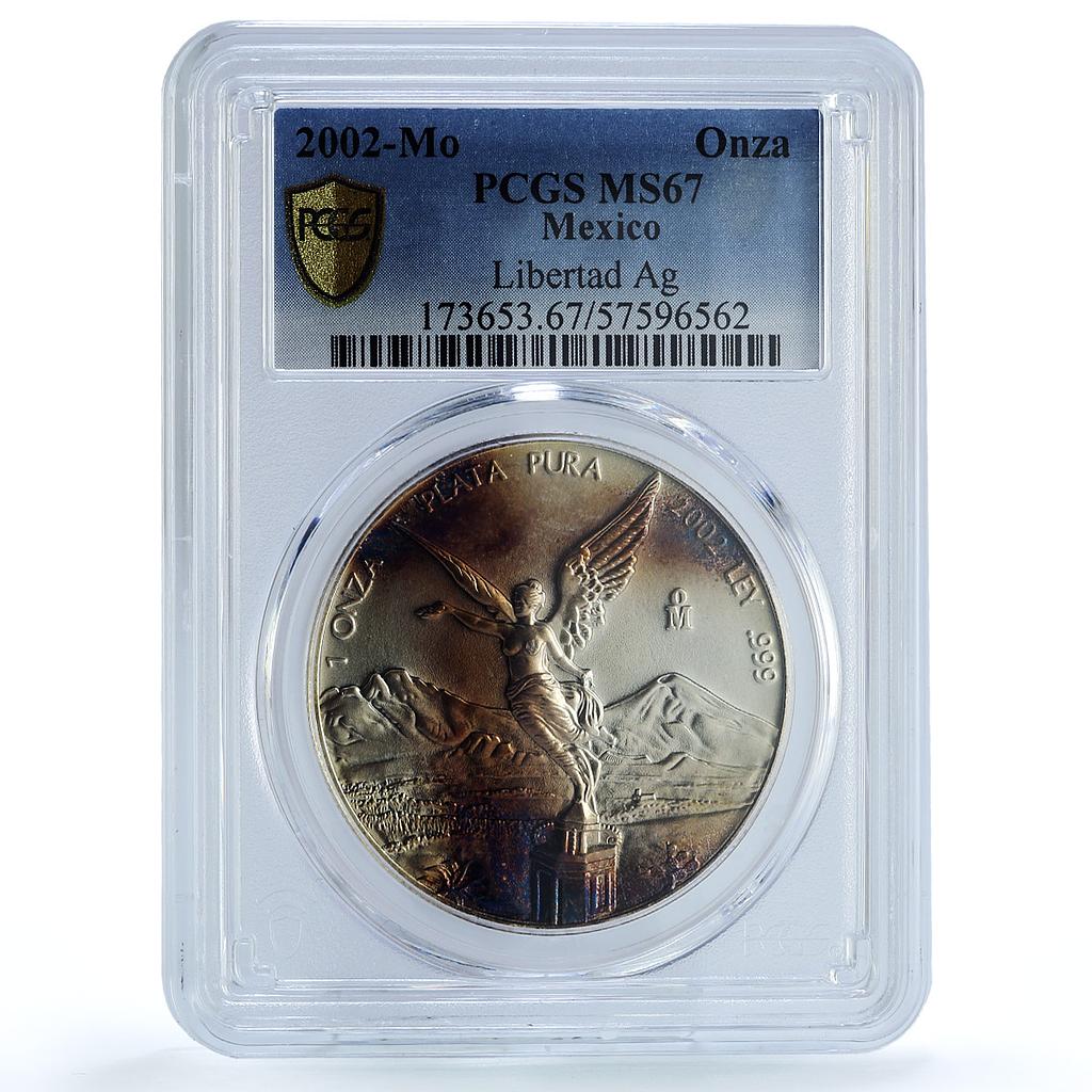 Mexico 1 onza Libertad Angel of Independence KM-639 MS 67 PCGS silver coin 2002