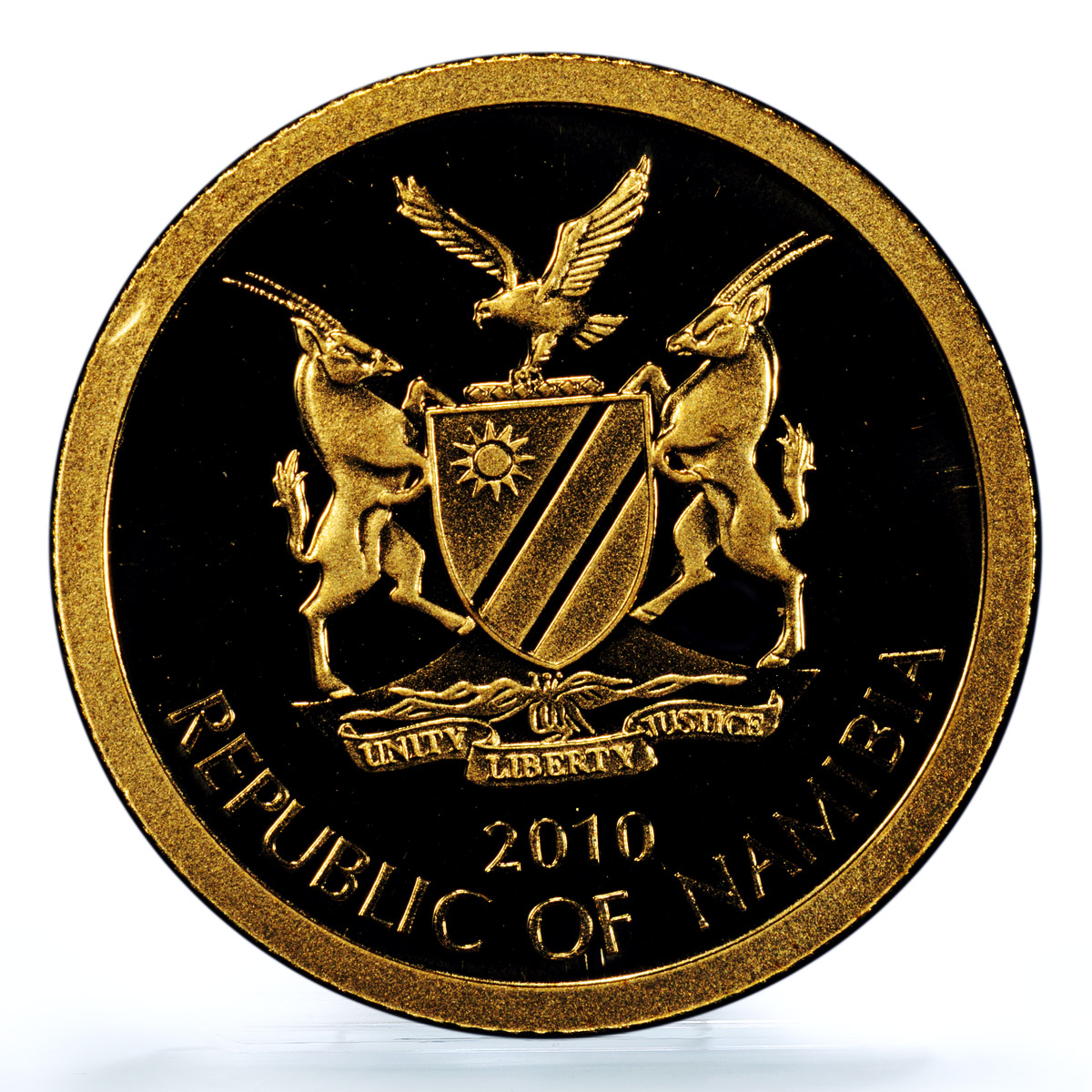 Namibia 10 dollars Bank KM-23 Anniversary Eagle Bird MS 70 PCGS gold coin 2010
