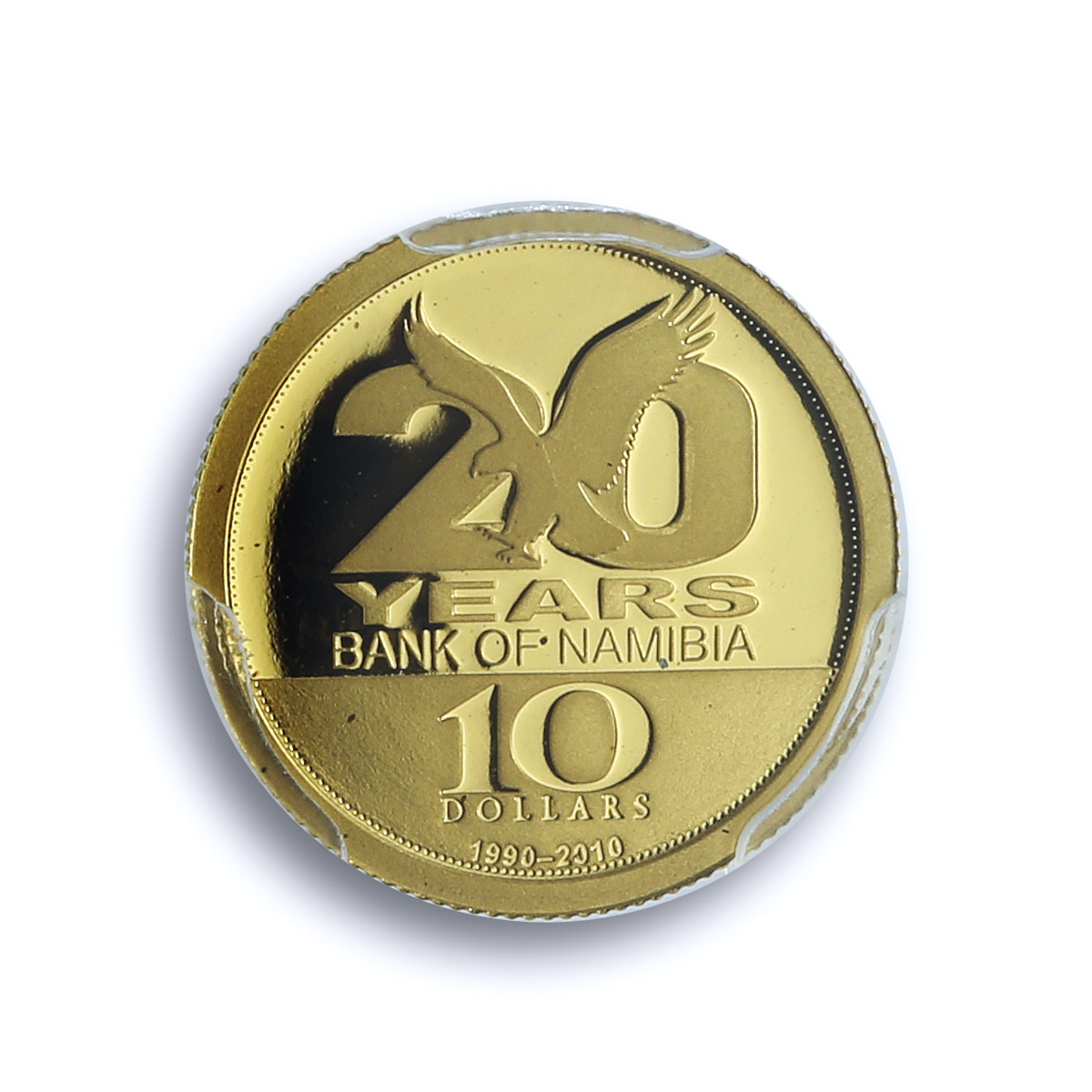 Namibia 10 dollars Bank KM-23 Anniversary Eagle Bird MS 70 PCGS gold coin 2010