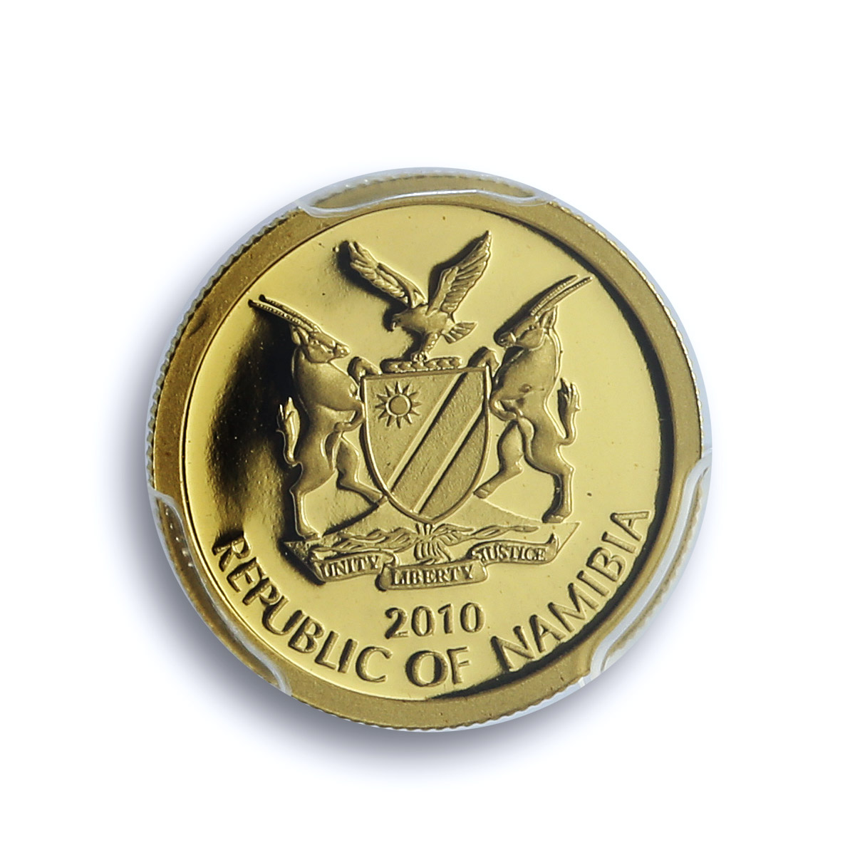 Namibia 10 dollars Bank KM-23 Anniversary Eagle Bird MS 70 PCGS gold coin 2010