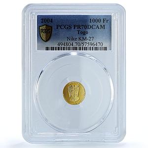 Togo 1000 francs Nike KM-27 Sports Antiques Mythology PR 70 PCGS gold coin 2004
