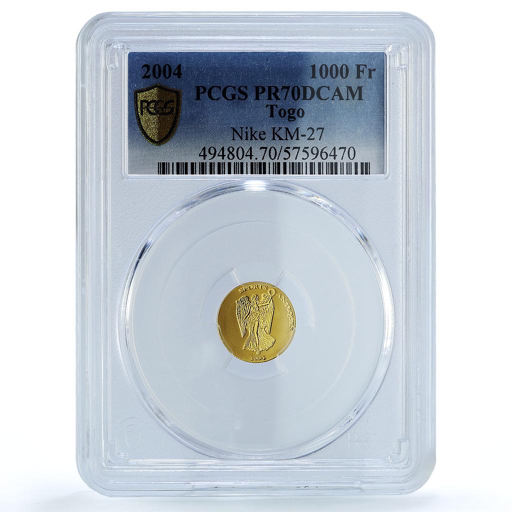 Togo 1000 francs Nike KM-27 Sports Antiques Mythology PR 70 PCGS gold coin 2004 Togo 1000 francs Nike KM-27 Sports Antiques Mythology PR 70 PCGS gold coin 2004