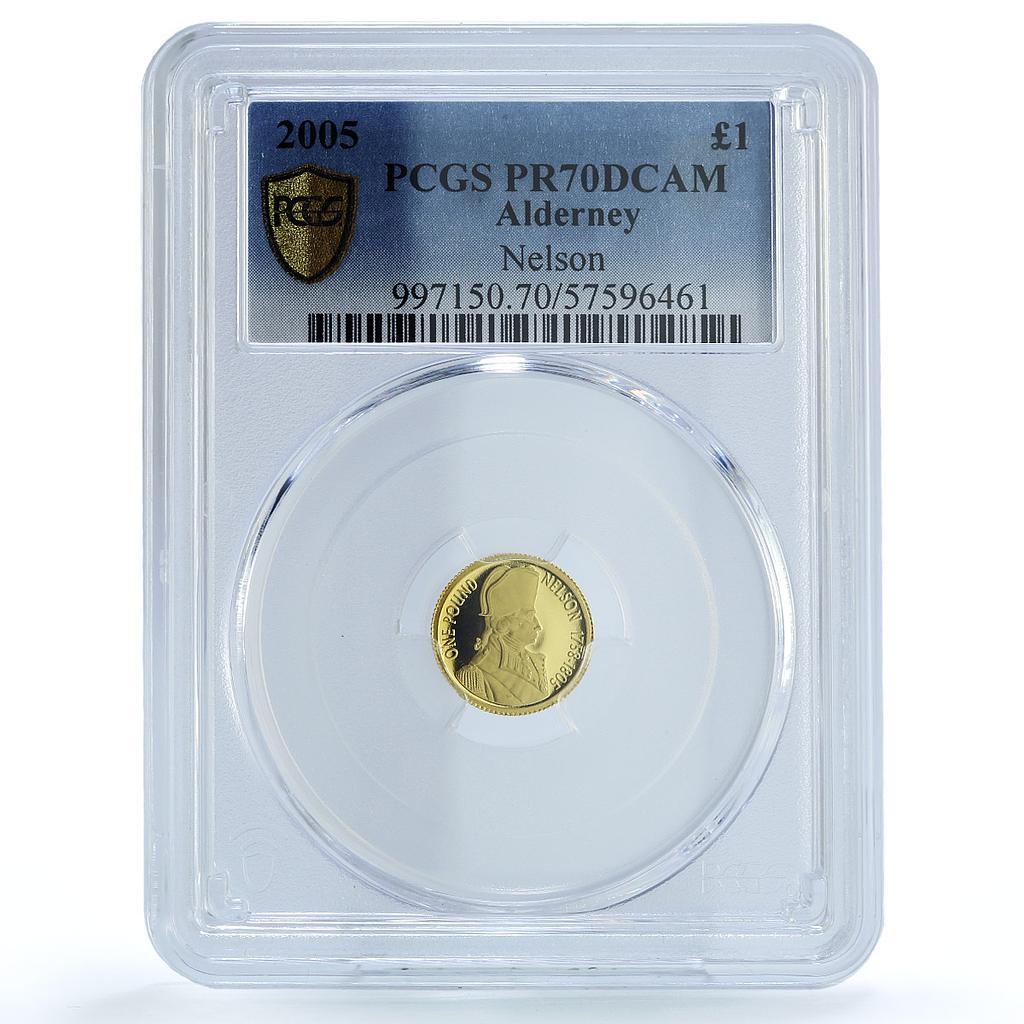 Alderney 1 pound Nelson Trafalgar Battle KM-119 History PR70 PCGS gold coin 2005 Alderney 1 pound Nelson Trafalgar Battle KM-119 History PR70 PCGS gold coin 2005
