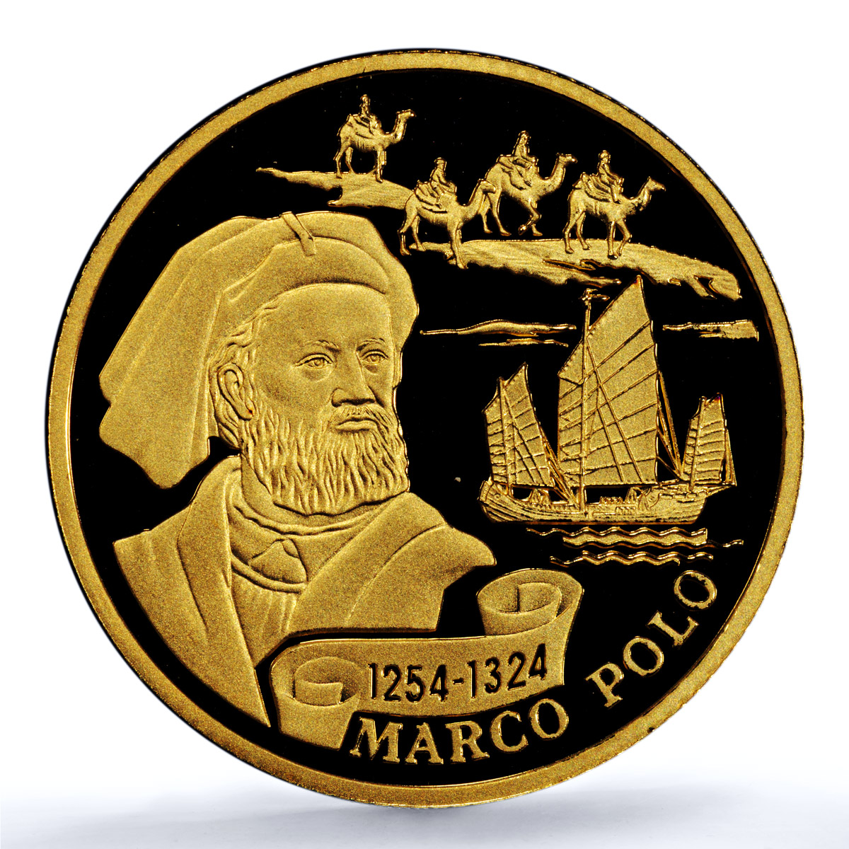 Kazakhstan 100 tenge Marco Polo KM-188 Ship Camels PR 70 PCGS gold coin 2004