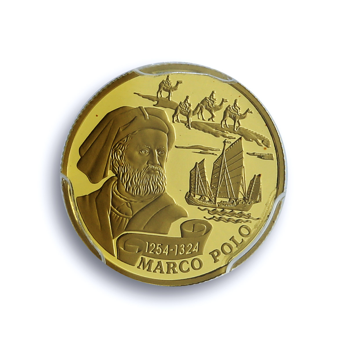 Kazakhstan 100 tenge Marco Polo KM-188 Ship Camels PR 70 PCGS gold coin 2004