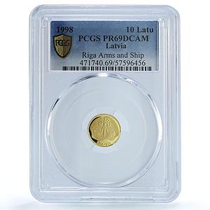 Latvia 10 latu Riga KM-29 Anniversary City Ship PR 69 PCGS gold coin 1998