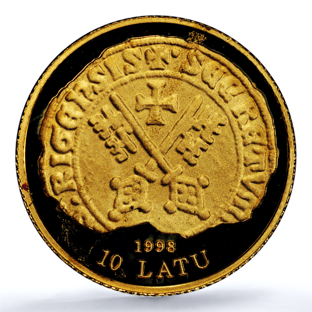 Latvia 10 latu Riga KM-29 Anniversary City Ship PR 69 PCGS gold coin 1998
