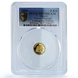 Malawi 5 kwacha Elephant African Wildlife Fauna PR 70 PCGS gold coin 2004