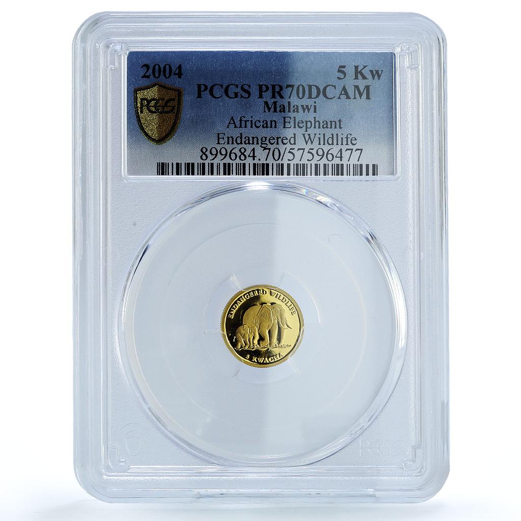 Malawi 5 kwacha Elephant African Wildlife Fauna PR 70 PCGS gold coin 2004