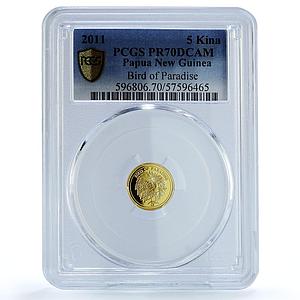 Papua New Guinea 5 kina Paradise Bird KM-58 Fauna PR 70 PCGS gold coin 2011