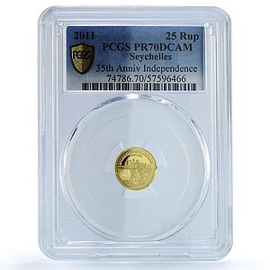 Seychelles 25 rupees Independence KM-133 Turtle PR 70 PCGS gold coin 2011