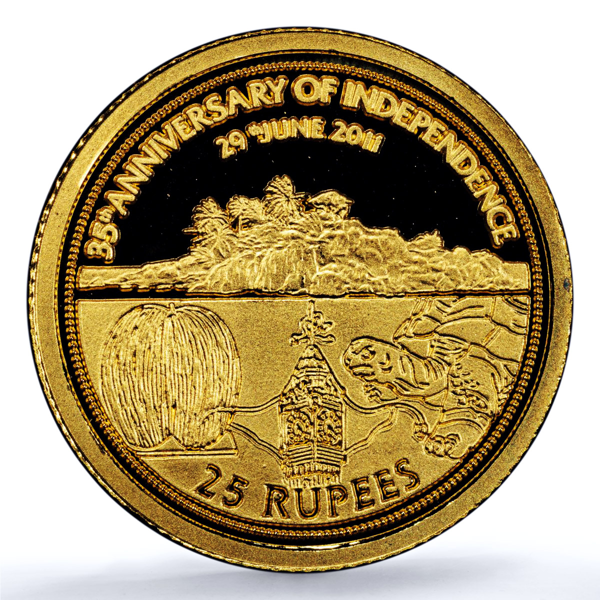 Seychelles 25 rupees Independence KM-133 Turtle PR 70 PCGS gold coin 2011