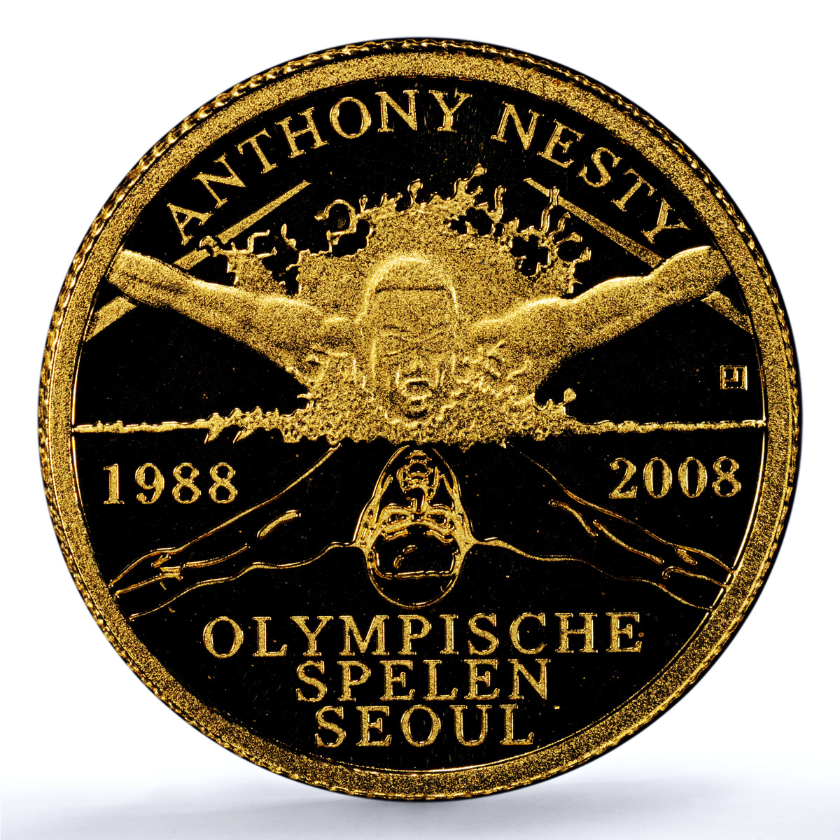 Suriname 20 dollar Anthony Nesty KM-65 Seoul Olympics PR 69 PCGS gold coin 2008 Suriname 20 dollar Anthony Nesty KM-65 Seoul Olympics PR 69 PCGS gold coin 2008