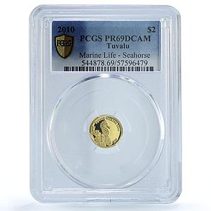 Tuvalu 2 dollars Seahorse KM-168 Marine Life Fauna PR 69 PCGS gold coin 2010