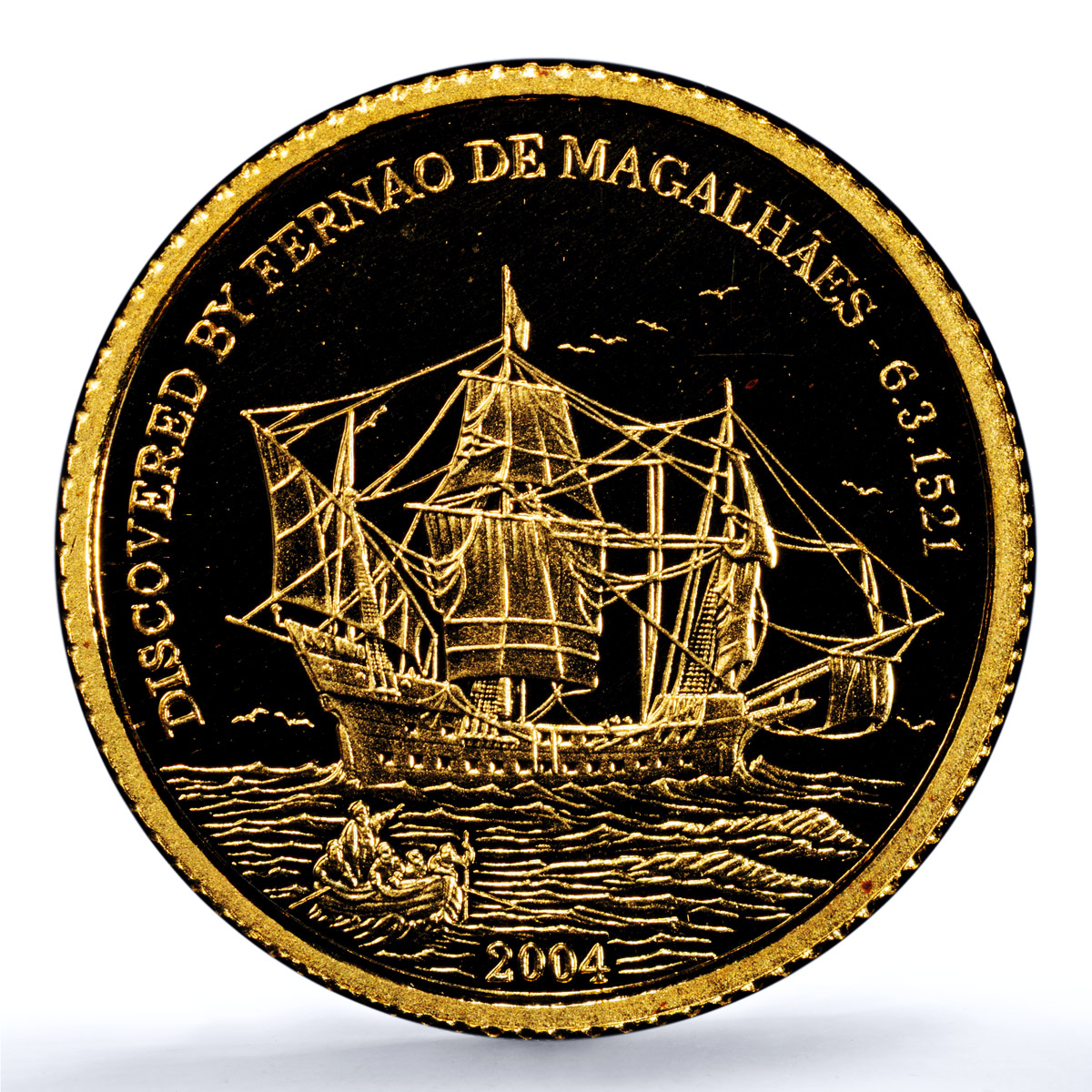 Northern Mariana 5 dollars Magellan X#2 Ship Clipper PR 67 gold coin 2004