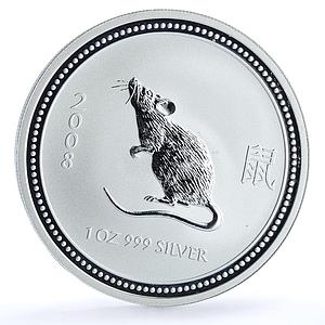 Australia 1 dollar Year Rat 2008 KM-1056a Lunar Series 1 Mouse silver coin 2007