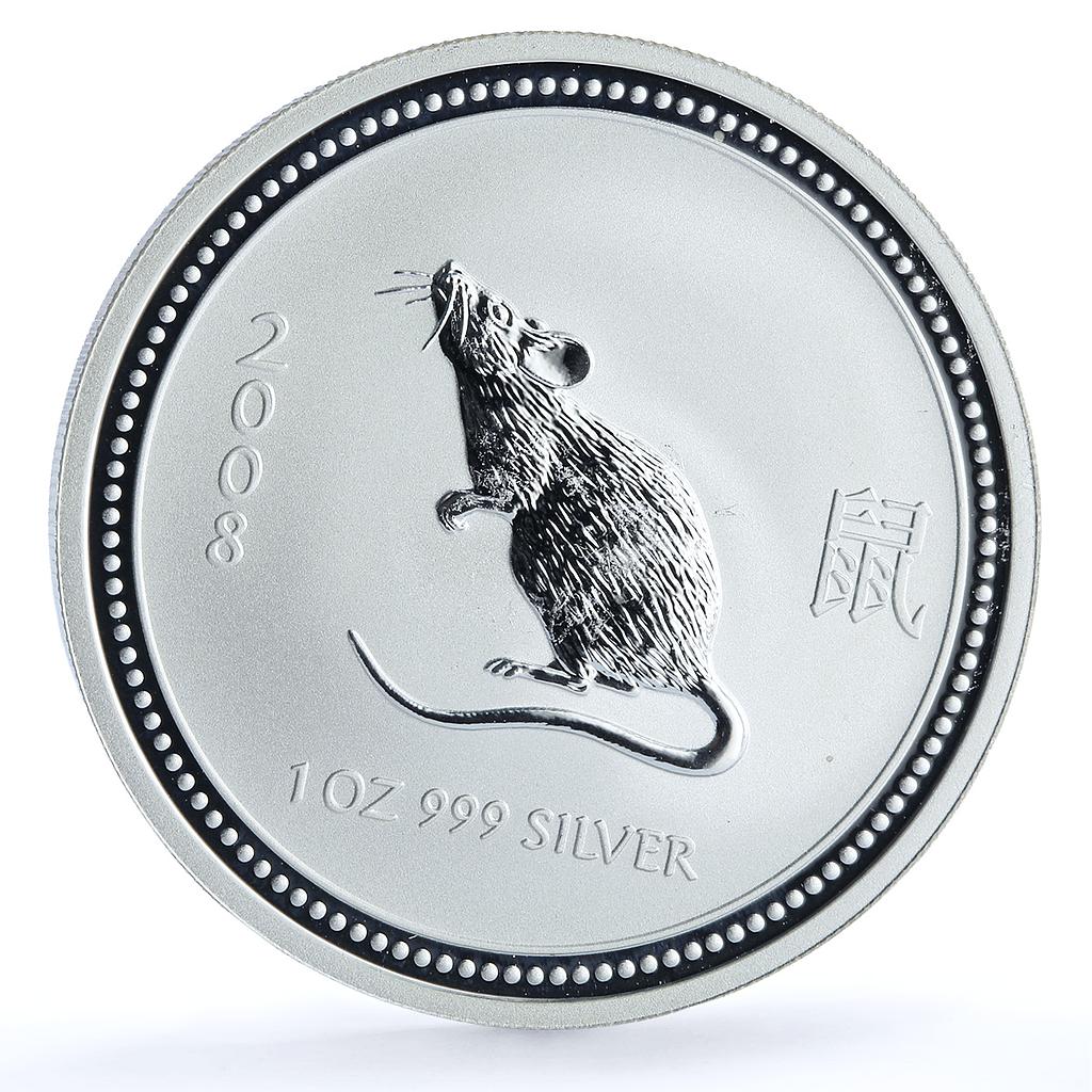 Australia 1 dollar Year Rat 2008 KM-1056a Lunar Series 1 Mouse silver coin 2007