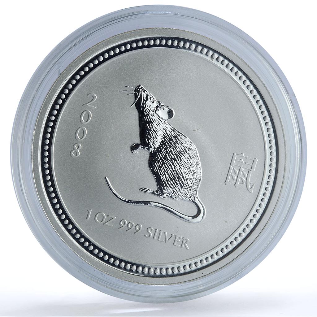 Australia 1 dollar Year Rat 2008 KM-1056a Lunar Series 1 Mouse silver coin 2007