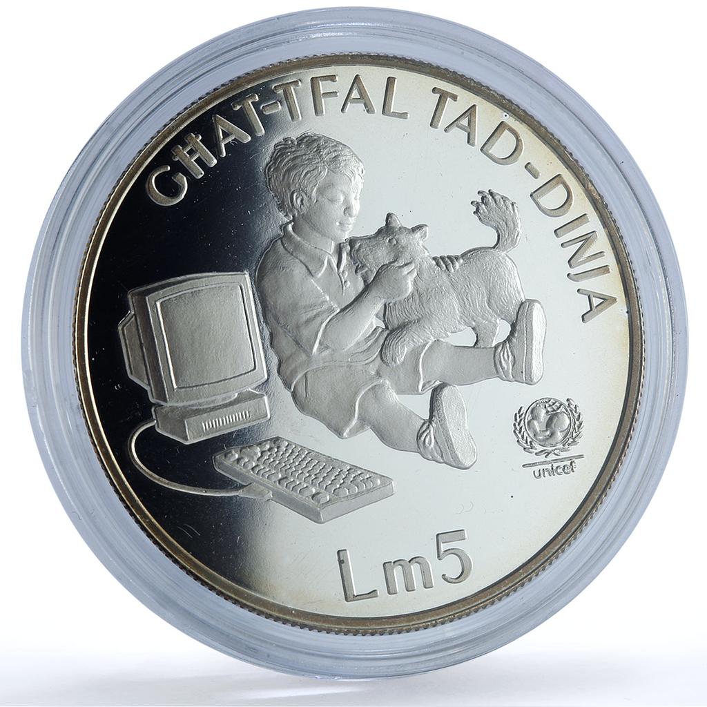 Malta 5 liri Children of the World KM-115 UNICEF Dog proof silver coin 1997 Malta 5 liri Children of the World KM-115 UNICEF Dog proof silver coin 1997