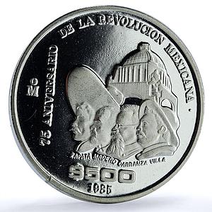 Mexico 500 pesos Revolution 1910 KM-511 History Building proof silver coin 1985