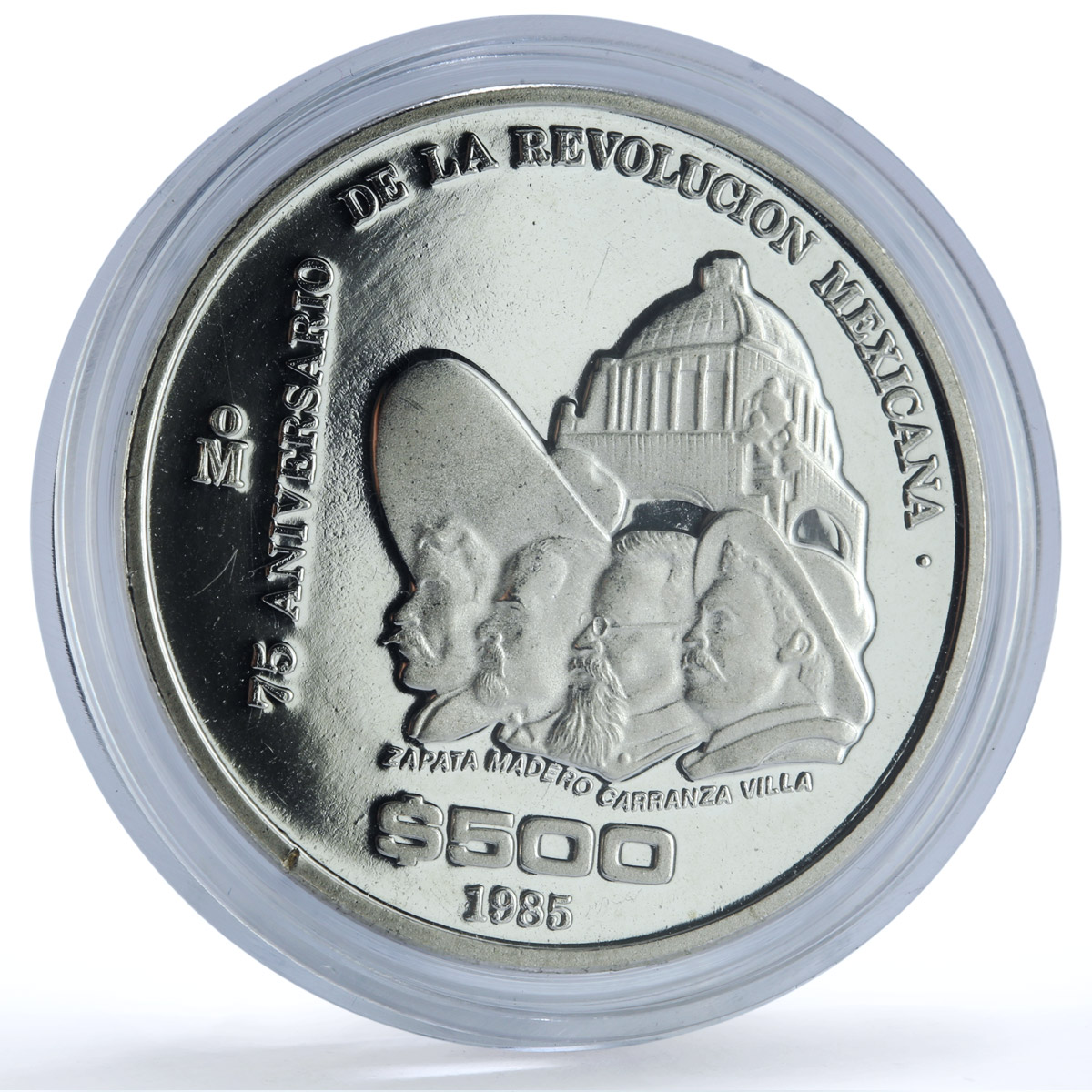 Mexico 500 pesos Revolution 1910 KM-511 History Building proof silver coin 1985