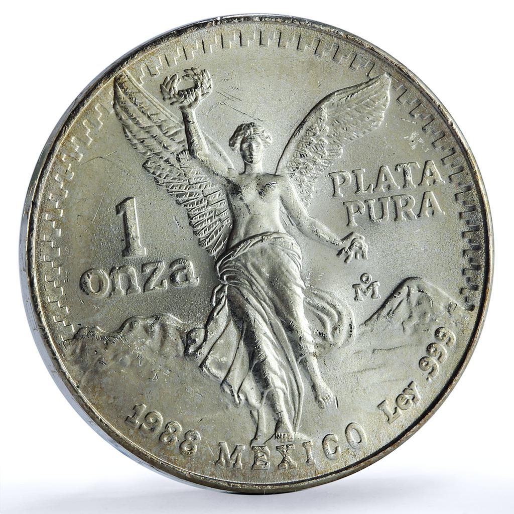Mexico 1 onza Libertad Angel of Independence KM-494.1 Bullion silver coin 1988 Mexico 1 onza Libertad Angel of Independence KM-494.1 Bullion silver coin 1988