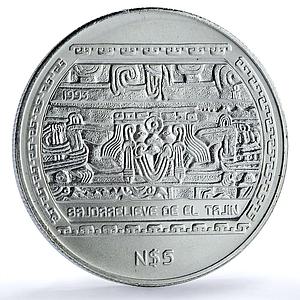 Mexico 5 pesos Bajorrelieve Tajin KM-569 Precolombina Veracruz silver coin 1993