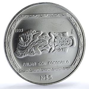 Mexico 5 pesos Palma Con Cocodrilo KM-582 Precolombina Veracruz silver coin 1993