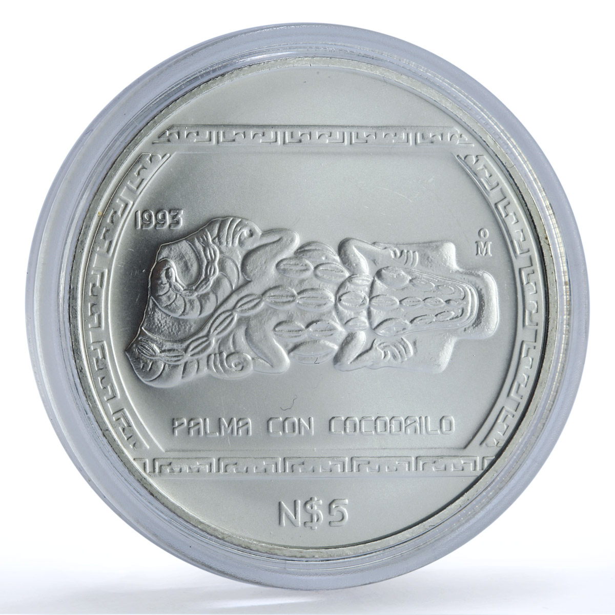 Mexico 5 pesos Palma Con Cocodrilo KM-582 Precolombina Veracruz silver coin 1993